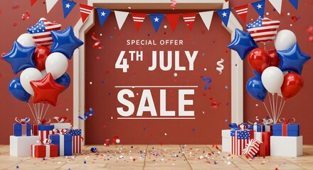 4th of July Sale Celebrate Independence Day with Festive Balloons, Gifts & Special Offers