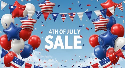 4th of July Sale Celebrate Independence Day with Festive Balloons and Flags