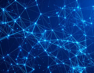 A mesmerizing 4K abstract visualization of a big data plexus. Intricate networks of glowing blue lines and nodes on a dark digital background, representing data complexity and scientific discovery