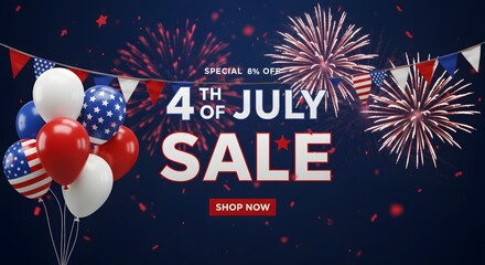 4th of July Sale Celebrate Independence Day with Festive Balloons and Fireworks!