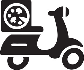 Silhouette vector of a pizza delivery scooter, perfect for fast food, transport, and restaurant branding designs.