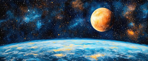 Space view of Earth and another planet