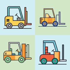Forklift Flat Illustration Simple Industrial Vehicle Vector in Flat Style