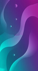 Abstract waves of teal and magenta blend in a cosmic dance with floating orbs