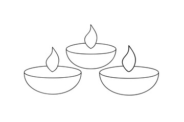 Three simple line drawing diwali oil lamps