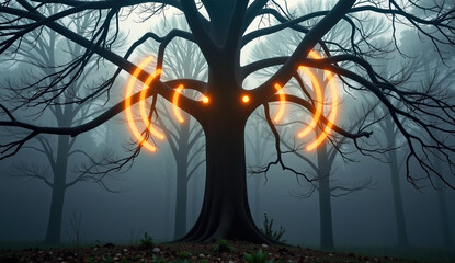 Mysterious Tree with Glowing Symbols