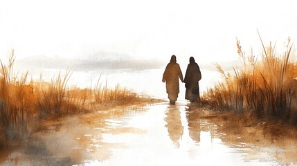 Walking hand in hand along a serene riverside path