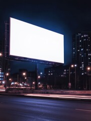 Blank billboard on building at night in city. Possible use stock photo