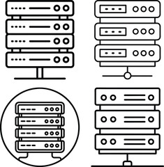 Set of Server rack icon outline isolated on a white background. Best for poster design icon sign vector sketch freehand outline hand drawn picture sketchy silhouette illustration
