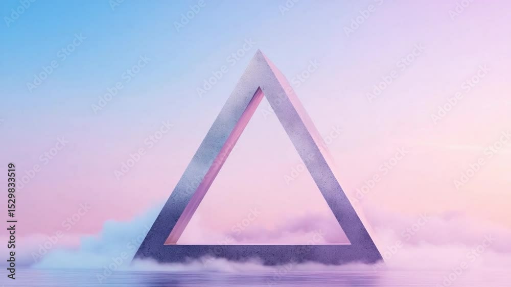 Aufkleber Abstract Triangle in the Sky: A mesmerizing image featuring a minimalist triangular structure emerging from a soft, ethereal cloudscape.