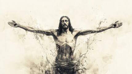 Jesus emerging from water in a spiritual depiction