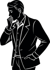 Silhouette of Man Whistling with Hands in Pockets on White Background