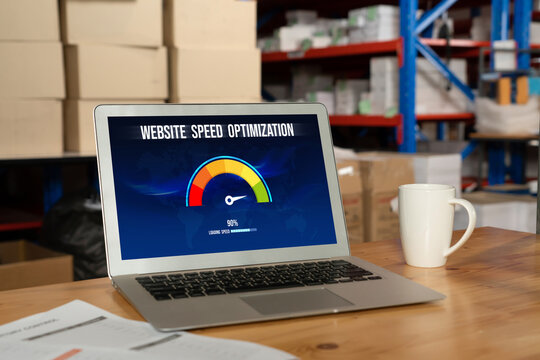 Computer software evaluating website loading speed. Concept of improving website loading speed snugly.