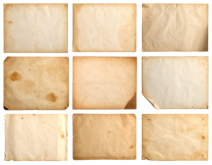 Old vintage paper texture collection transparent background old paper isolated