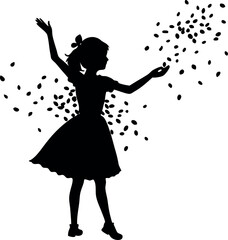 Silhouette of Girl Throwing Confetti on White Background