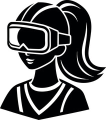 Silhouette of Girl Wearing VR Headset Gaming on White Background