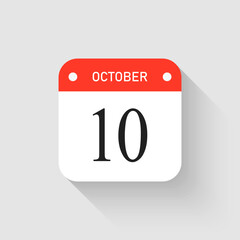Vector icon page day calendar - 10 October month