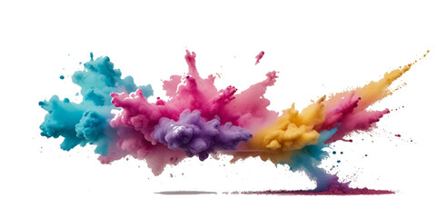 Colorful smoke rainbow painted holi fog festival background. Colorful rainbow paint color smoke cloud explosion isolated on transparent background.	