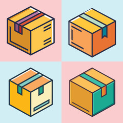 Shipping Box Flat Illustration E-commerce Package & Delivery Vector Art