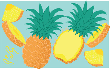 Vector Illustration of Pineapple &ndash; Whole, Sliced, Wedge, and Half Views