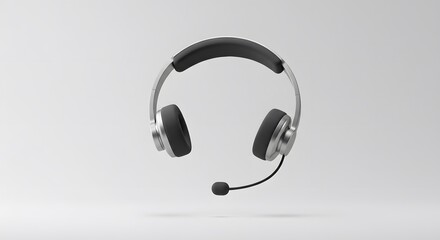 Elegant Silver and Black Headset with Boom Mic: Professional Communication Device for Modern Workspaces