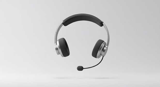 Elegant Silver and Black Headset with Boom Mic: Professional Communication Device for Modern Workspaces