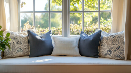 Cozy Window Seat with Cushions and Throw Pillows 