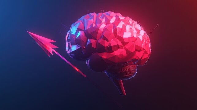 3D brain with upward arrow, vibrant colors