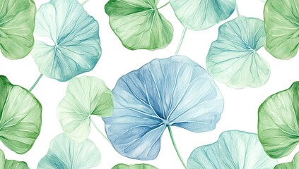 Watercolor leaves in soft hues of green and blue