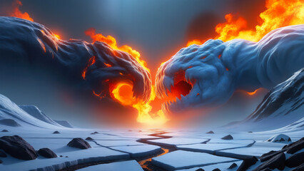 Fototapeta premium Fiery Battle of Ice and Fire Creatures