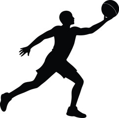 Silhouette vector illustrations of athletes engaged in basketball, football, and running