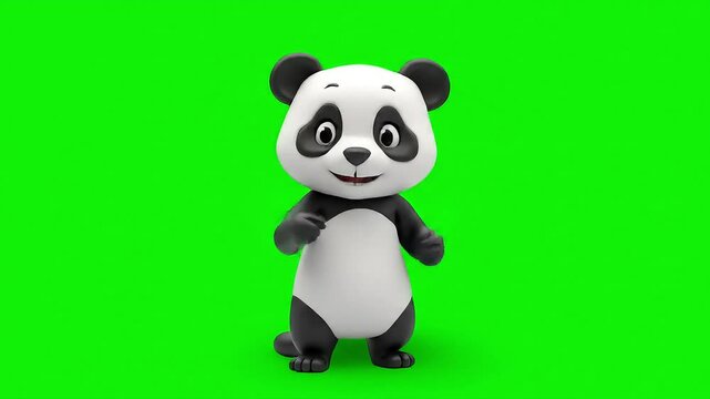 Animated cute cartoon panda dancing on green screen background
