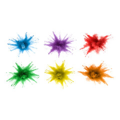 Obraz premium Colorful powder explosions in different colors isolated on transparent background
