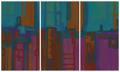 Modern interior triptych. The picture is painted by hand on a tablet.