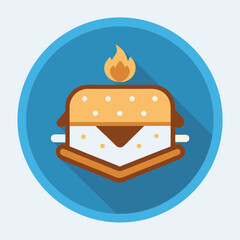 Delicious s'more with graham crackers, marshmallow, chocolate, and a small flame