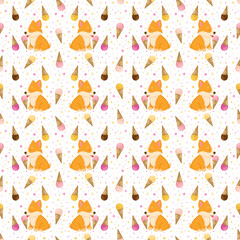 Cute Summer Pattern with Corgi Dogs and Ice Cream Without Background 
