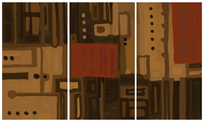 Modern interior triptych. The picture is painted by hand on a tablet.