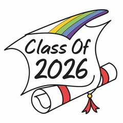 Class of 2026 graduation diploma rainbow design