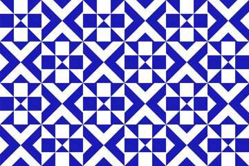 Mexican seamless geometric pattern with square. Mexico ceramic tile in blue. Vector illustration. Mosaic design art.