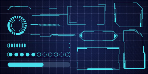 Hud frame futuristic ui frame, line abstract interface menu. Tech cyberspace border sci fi design element. Set modern board dashboard panel, gui.