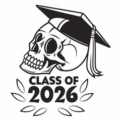 Skull graduation cap class of 2026 design