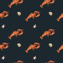 Colorful lobster and sea creature pattern for fabric and wrapping design