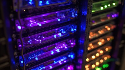 Blinking AI Processor Rack in Data Facility