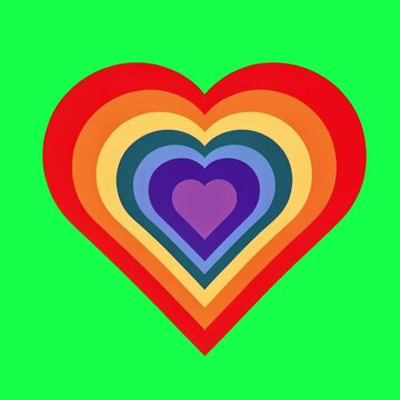 Vibrant layered heart design animation, transparent 4K video, green screen