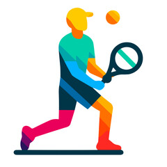 Colorful abstract tennis vector player in dynamic pose with racket and ball vector illustration on transparent background for modern sports design and energetic branding concepts