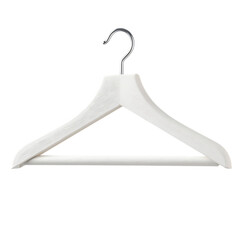 White wooden clothes hanger, isolated on black background.