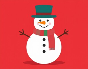 Cute Cartoon Christmas Snowman Character  on a Red Background