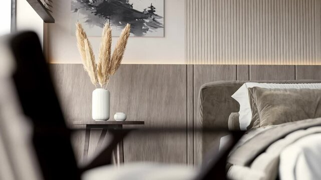 Modern Japandi Style Bedroom Interior Ultra HD 4K 3840x2160 3D Animation Luxury Minimalist Architecture Visualization