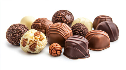 Obraz premium Chocolate candies collection. Beautiful Belgian truffles isolated on white background.