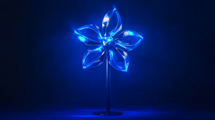 Decorative blue light flower display illuminating dark space with vibrant colors at nighttime